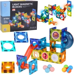Magnetické stavebnice 3D se svítícím kuličkovým tobogánem, 49 dílů