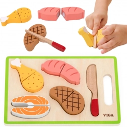 VIGA dřevěná sada na krájení masa pro děti