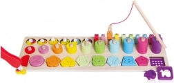 Dřevěná vzdělávací sada 4v1 s čísly, tvary a magnetickým rybolovem