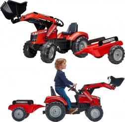 šlapací traktor MASSEY FERGUSON s přívěsem a přední lžící od 3 let