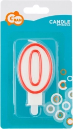 Svíčka číslice 0 s červeným obrysem 7 cm