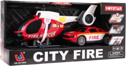 Hasičský set helikoptéra a auto se světly a zvuky