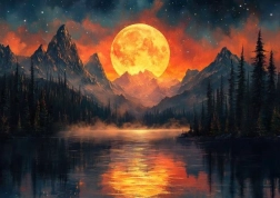 Diamantové malování Zlatý měsíc v horách 30x40cm