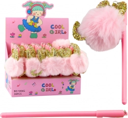 Gelové pero s růžovým pomponem, modrý inkoust, 17 cm, 0,5 mm