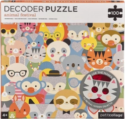 Petit Collage dekódovací puzzle Zvířecí festival s 3D brýlemi, 100 dílků