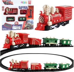 Klasický bateriový vláček s lokomotivou, vagony a kolejemi – 13 dílů