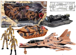 vojenský hrací set s tankem, stíhačkou a vojáčky se zvukovými efekty