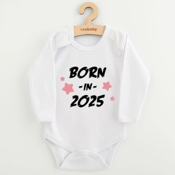 Dětské body s potiskem new baby born in 2025 růžové 86