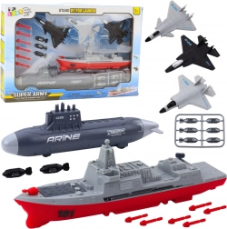 Dětská vojenská sada s letadlovou lodí, ponorkou a stíhačkami