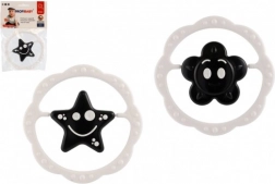 plastové chrastítko a kousátko kruh 12 cm, černobílé, od 0 měsíců