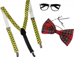 Karnevalová sada motýlek s brýlemi a kšandami