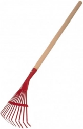 Dětské planžetové hrábě s dřevěnou násadou 80 cm – Červené