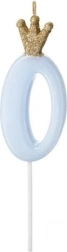 Svíčka na dort s korunkou v modré barvě - číslo 0
