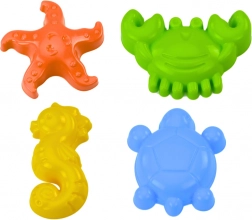 Mořské formičky na písek, sada 4 ks: krab, želva, hvězdice, koník - žlutá, zelená