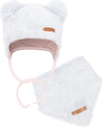 Zimní kojenecká čepice se šátkem New Baby Teddy bear šedo-růžová