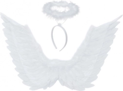 andělská křídla s aureolou bílé 70 × 45 cm