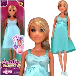 WOOPIE panenka Lily těhotná s miminkem v modrých šatech