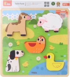 Dřevěné vkládací puzzle farma pro děti VIGA