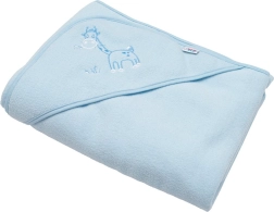 Dětská froté osuška s kapucí s výšivkou 100×100 modrá žirafa