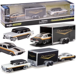 Maisto kovová auta Chevrolet Nomad 1955 a Chevrolet Vega 1971 s přívěsem