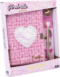 Tweedový deník s flitrovým srdcem