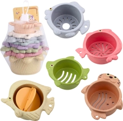 Barevné věžové hrníčky do koupele 2v1, pastelové, 6 ks