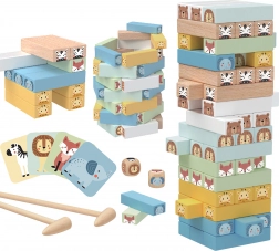 WOOPRIE Dřevěná hra Chvějící se věž Zvířátka 82 ks