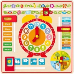 Woody víceúčelový nástěnný kalendář s hodinami