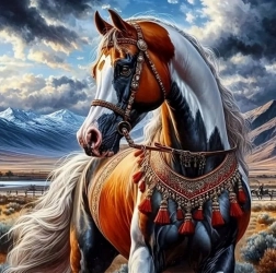 Diamantové malování Kůň v indiánském postroji 30x40 cm
