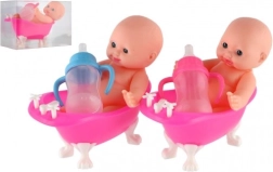 Panenka miminko ve vaničce s lahvičkou 10 cm v plastové krabičce