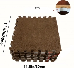Sada pěnových puzzle kobercových dlaždic s plyšem, hnědé 30 × 30 cm (12 ks)