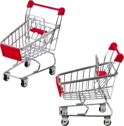 Mini kovový nákupní vozík pro děti a panenky – dekorace a organizér