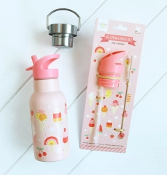 A Little Lovely Company sada uzávěru, kartáčku a brčka k nerezové lahvi 350 ml – Zmrzlina