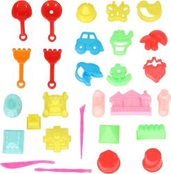 Sada na písek pro děti – lopatky, hrábě a formičky, 28 dílů