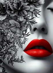 Diamantové malování žena s červenými rty 30 × 40 cm