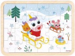 Janod dřevěné puzzle s hledáním rozdílů – sáňkování, 24 dílků