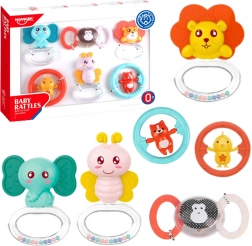 Sada chrastítek a kousátek pro miminko Zvířátka 6 ks