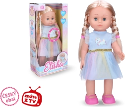 Eliška chodící panenka 41 cm v modrých šatech
