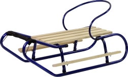 kovové sáně s opěrkou a tažným popruhem – modré