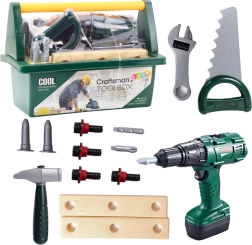 Dětská sada nářadí ve skrínce s akumulátorovým šroubovákem, 14 dílů