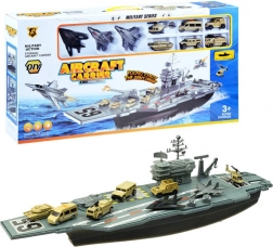 Velká vojenská letadlová loď – herní sada s letadly a vozidly