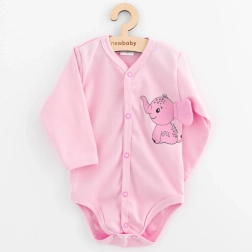 Kojenecké celorozepínací body s dlouhým rukávem NEW BABY Happy Elephant růžové