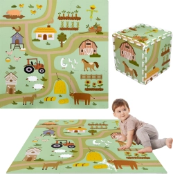 Pěnová podložka na hraní 90 × 90 cm – silné puzzle, 9 dílů HUMBI farma a venkovské cesty