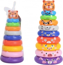 Barevná stohovací pyramida s kroužky a nálepkami zvířátek tygr