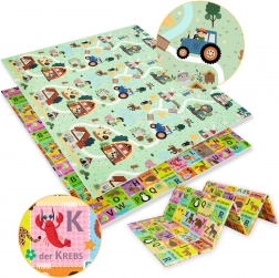 Oboustranná skládací pěnová podložka HUMBI 180 × 200 cm – německá abeceda a venkov