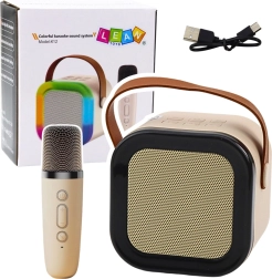 Bezdrátový karaoke reproduktor s mikrofonem K12 RGB Bluetooth – béžový