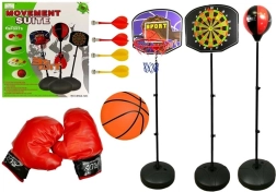 Dětská sportovní sada 3v1 – basketbal, box a magnetické šipky