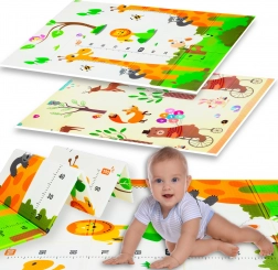 Skládací oboustranná dětská XPE podložka HUMBI 120 × 180 × 0,8 cm – zvířátka a žirafy s měrkou