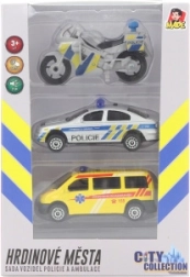 City Collection sada policejní motorka, policejní auto a sanitka se světlem a zvukem