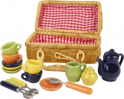 Small foot piknikový koš s barevným keramickým nádobím